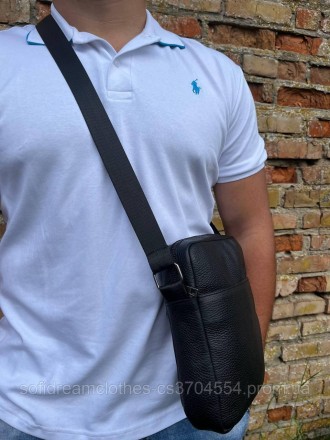 Мужская вместительная барсетка, качественная из натуральной кожи, черная сумка ч. . фото 4