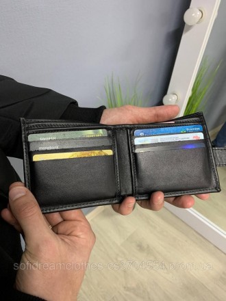 Чоловічий шкіряний гаманець чорний 
 
-6 відділень під карти
-2 додаткові кишені. . фото 6