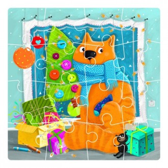 Пазл DoDo Різдво для котика є яскравою і привабливу ілюстрацію, що складається з. . фото 3
