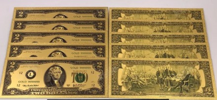 Сувенирная банкнота two dollar, на фарт, ПЭТ+фольга, высылаю после оплаты. . фото 2