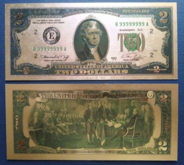 Сувенирная банкнота two dollar, на фарт, ПЭТ+фольга, высылаю после оплаты. . фото 5