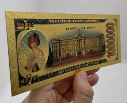 Сувенирная банкнота one million dollars Princess Diana, ПЭТ+фольга, высылаю посл. . фото 4