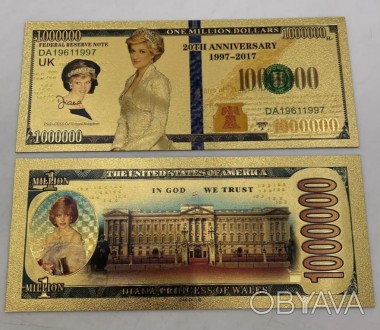 Сувенирная банкнота one million dollars Princess Diana, ПЭТ+фольга, высылаю посл. . фото 1