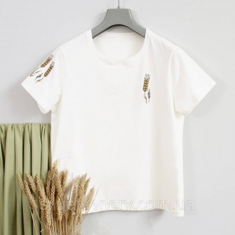 Жіноча футболка вишиванка з авторською вишивкою на рукавах Колосся пшениці – сим. . фото 7