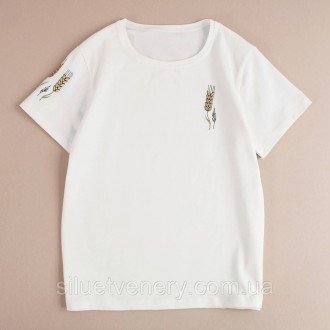 Жіноча футболка вишиванка з авторською вишивкою на рукавах Колосся пшениці – сим. . фото 5