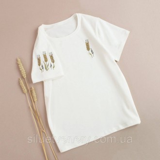 Жіноча футболка вишиванка з авторською вишивкою на рукавах Колосся пшениці – сим. . фото 2