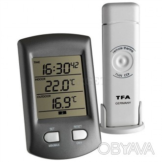 
Термометр цифровой TFA "Ratio", внешний радиодатчик, серая, 113х67х28 мм
Часы-т. . фото 1