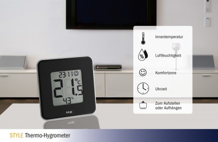
Термогигрометр цифровой TFA Style, 104x104x13 мм, черный
 
Цифровой термогигром. . фото 7
