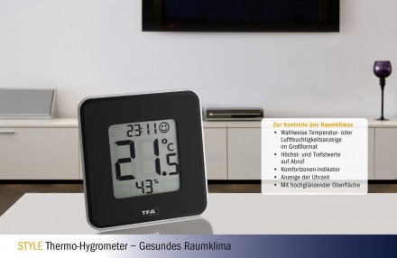 
Термогигрометр цифровой TFA Style, 104x104x13 мм, черный
 
Цифровой термогигром. . фото 6