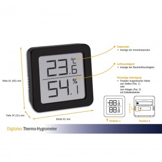 Термогигрометр TFA 61x24x61 мм
Цифровой термогигрометр от TFA Dostmann является . . фото 3