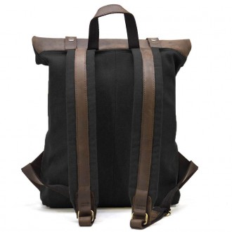 Ролл-ап рюкзак зі шкіри та канвас TARWA RGc-5191-3md сірий - рюкзак з верхньою г. . фото 6