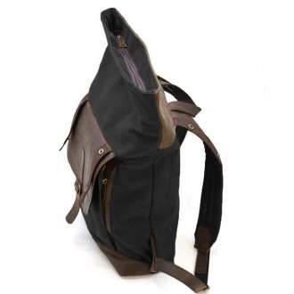 Ролл-ап рюкзак зі шкіри та канвас TARWA RGc-5191-3md сірий - рюкзак з верхньою г. . фото 10