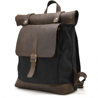 Ролл-ап рюкзак зі шкіри та канвас TARWA RGc-5191-3md сірий - рюкзак з верхньою г. . фото 2