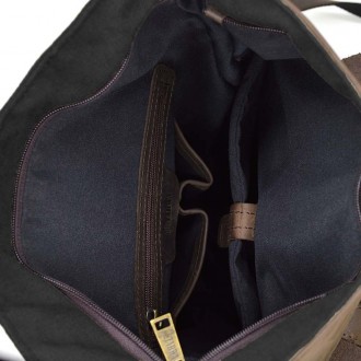 Ролл-ап рюкзак зі шкіри та канвас TARWA RGc-5191-3md сірий - рюкзак з верхньою г. . фото 3