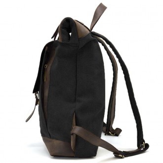 Ролл-ап рюкзак зі шкіри та канвас TARWA RGc-5191-3md сірий - рюкзак з верхньою г. . фото 5