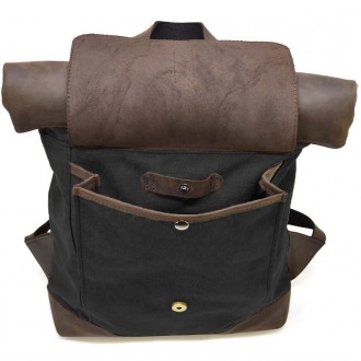 Ролл-ап рюкзак зі шкіри та канвас TARWA RGc-5191-3md сірий - рюкзак з верхньою г. . фото 8