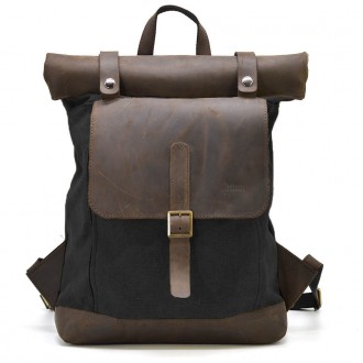 Ролл-ап рюкзак зі шкіри та канвас TARWA RGc-5191-3md сірий - рюкзак з верхньою г. . фото 4