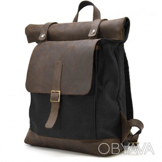 Ролл-ап рюкзак зі шкіри та канвас TARWA RGc-5191-3md сірий - рюкзак з верхньою г. . фото 1