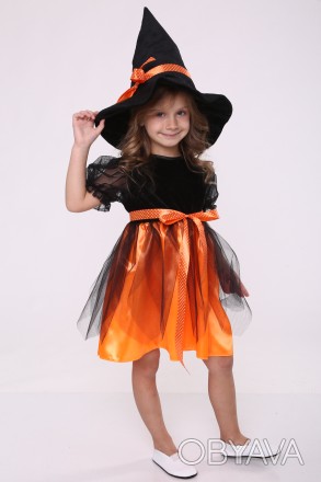  Ведьмочка №1 (оранжевый). Детский карнавальный костюм Основная ткань: велюр; От. . фото 1