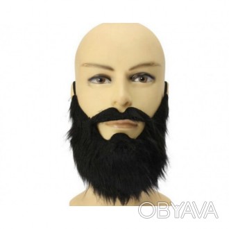  Борода з вусами накладна чорна карнавальна хутряна 21х22 см. Код товару 08041 
. . фото 1