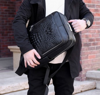 Мужской кожаный городской рюкзак под рептилию, повседневный рюкзак для мужчин из. . фото 9