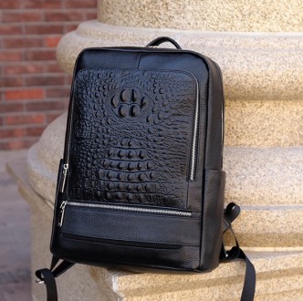 Мужской кожаный городской рюкзак под рептилию, повседневный рюкзак для мужчин из. . фото 2