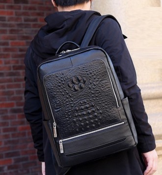 Мужской кожаный городской рюкзак под рептилию, повседневный рюкзак для мужчин из. . фото 8