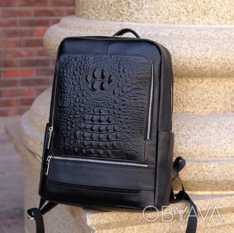 Мужской кожаный городской рюкзак под рептилию, повседневный рюкзак для мужчин из. . фото 1