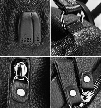 Кожаный мужской городской рюкзак большой и вместительный из натуральной кожи чер. . фото 11