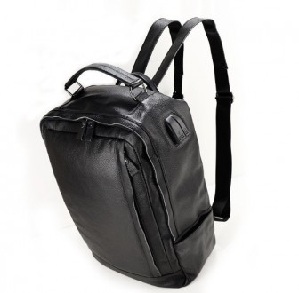 Кожаный мужской городской рюкзак большой и вместительный из натуральной кожи чер. . фото 5