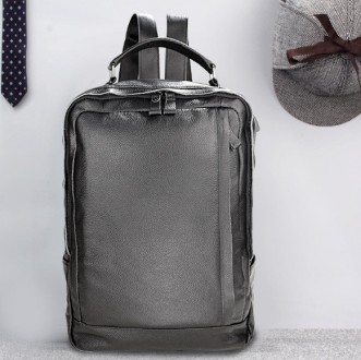 Кожаный мужской городской рюкзак большой и вместительный из натуральной кожи чер. . фото 2