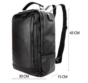 Кожаный мужской городской рюкзак большой и вместительный из натуральной кожи чер. . фото 4