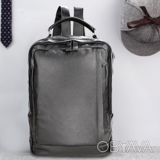 Кожаный мужской городской рюкзак большой и вместительный из натуральной кожи чер. . фото 1