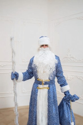  Костюм Святого Николая/ Деда Мороза синий жаккард Роскошный наряд в синем цвете. . фото 5