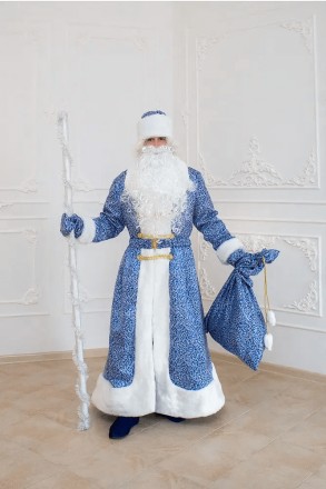  Костюм Святого Николая/ Деда Мороза синий жаккард Роскошный наряд в синем цвете. . фото 2