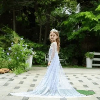 Карнавальное белое платье принцессы Эльзы с пайетками Детское нарядное платье с. . фото 6