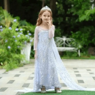  Карнавальное белое платье принцессы Эльзы с пайетками Детское нарядное платье с. . фото 3