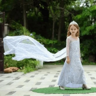  Карнавальное белое платье принцессы Эльзы с пайетками Детское нарядное платье с. . фото 4