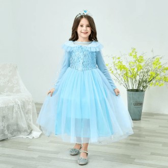  Пишна сукня Ельзи з довгим рукавом велюрова блакитна 150 35555 Особливості та п. . фото 2