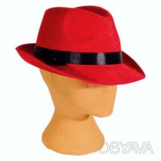 Червоний капелюх карнавальний із чорною стрічкою ФЕДОРА 11-582RD-BLK.
Капелюх "Ф. . фото 1