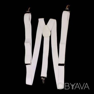  ПІДТЯЖКИ для штанів білі 
 Матеріал Гумка ― Синтетична тканина Затискачі ― Мета. . фото 1