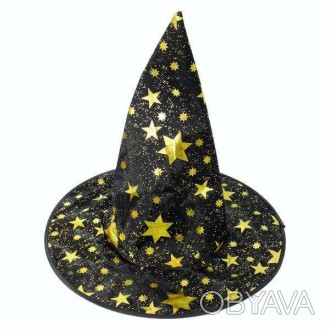  ЗВІЗДАР. Ковпак чорний із золотими зірками 
 Карнавальний капелюх із зірочками . . фото 1