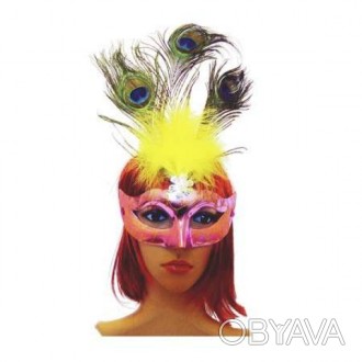  Венеціанська маска Діва (рожева) KMV-8108 Розміри: 20х10см, довжина пера 15см К. . фото 1