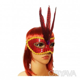  Венеціанська маска Фантазія (червона) KMV-8120 Розміри: 20х10см, довжина пера 3. . фото 1