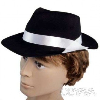  Шляпа мужская Мафия флок (черная с белой лентой) KSD-8765 Размеры: диаметр с по. . фото 1