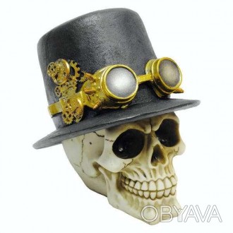  Череп человеческий декоративный в стиле Steampunk Оригинальная фигурка черепа в. . фото 1