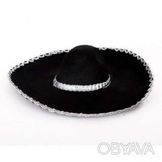  Шляпа Сомбреро Мариачи черная с серебром KSH-8697 Размеры: диаметр с полями 60с. . фото 1