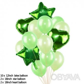  Набір кульок (уп.14шт.) зелений 
 У наборі: 10 шт. латексних куль 30см, 2 шт. ф. . фото 1
