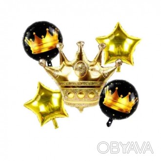  Набір кульок "Корона" золото (уп.5шт.) У набір входить 4 кульки "18" (45 см.), . . фото 1