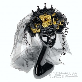  Обруч Готическая королева с золотыми розами и фатой 19-967BLK-GL Карнавальный о. . фото 1